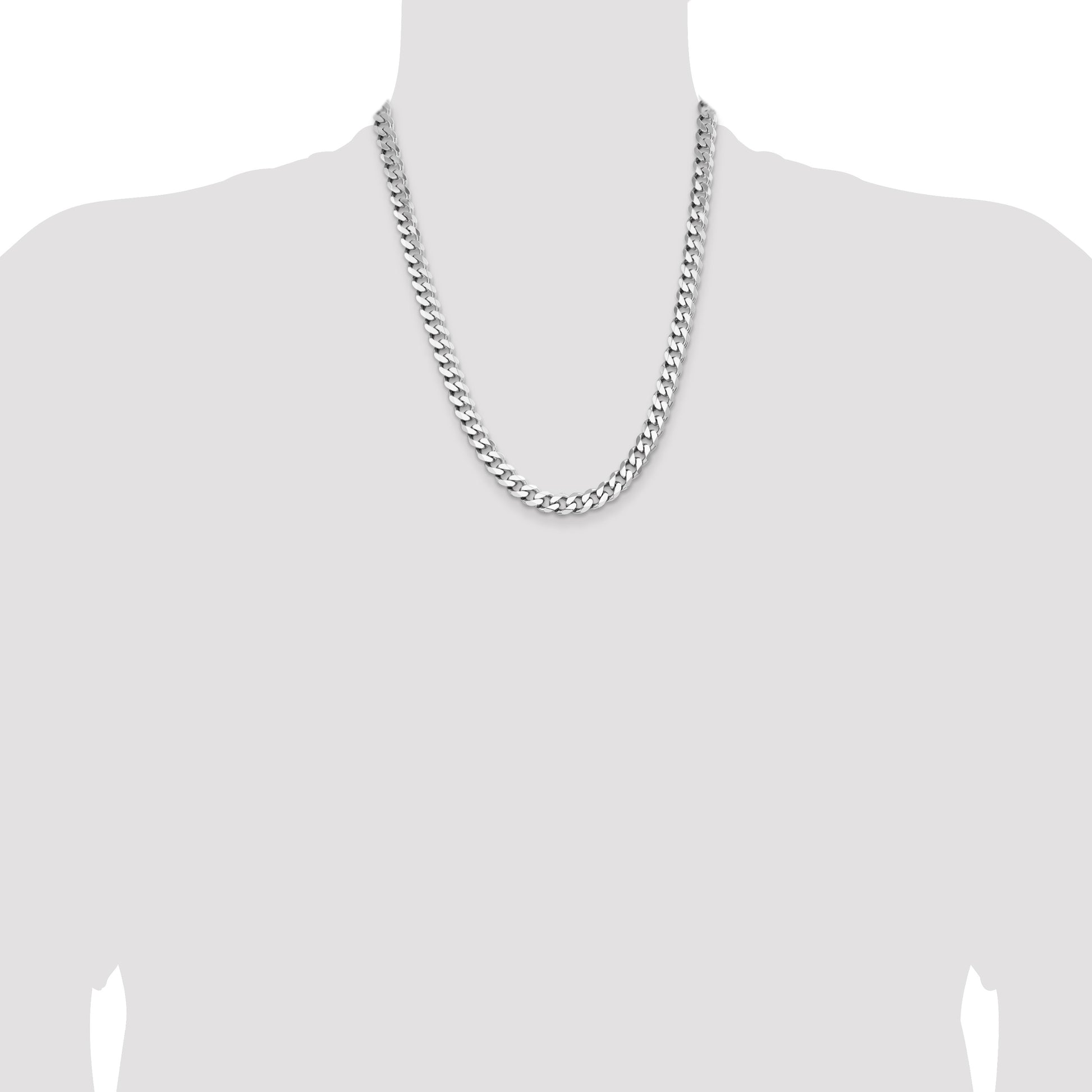 Sterling Silver Rhodium-plated 8.3mm Curb Chain