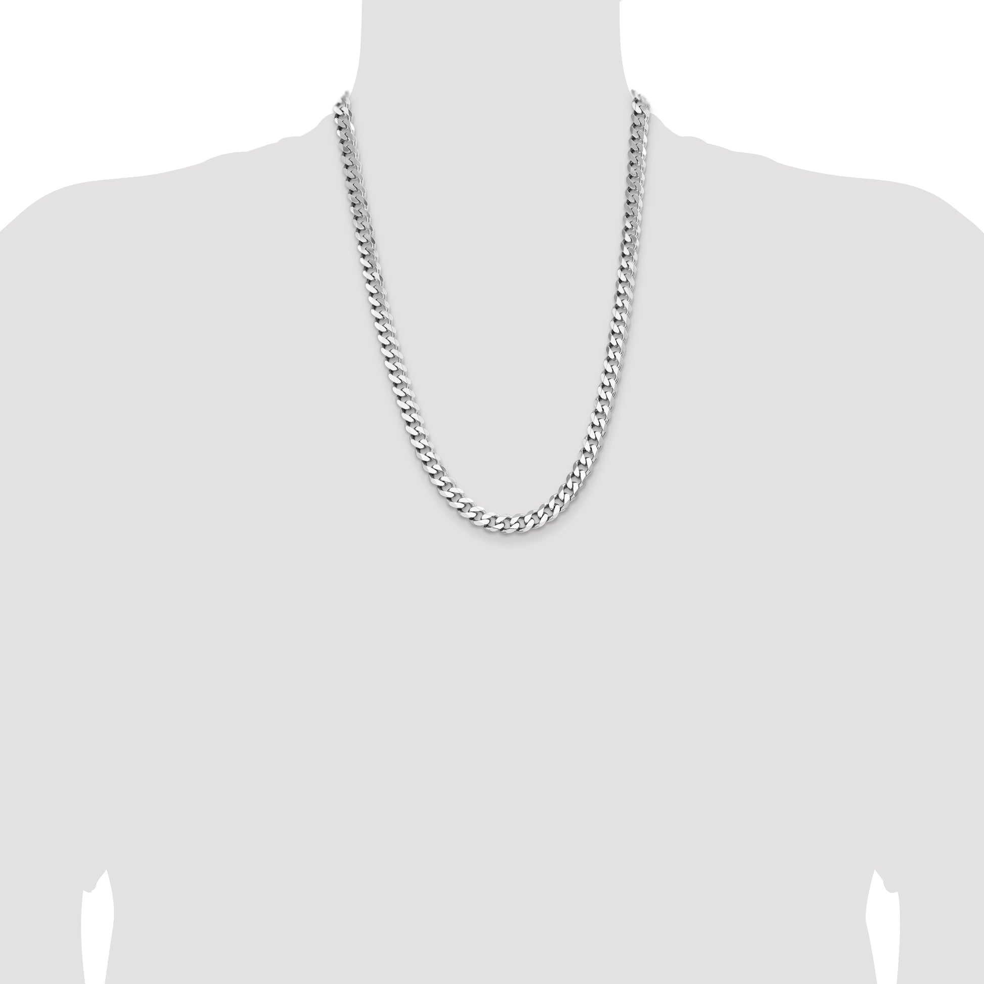 Sterling Silver Rhodium-plated 8.3mm Curb Chain