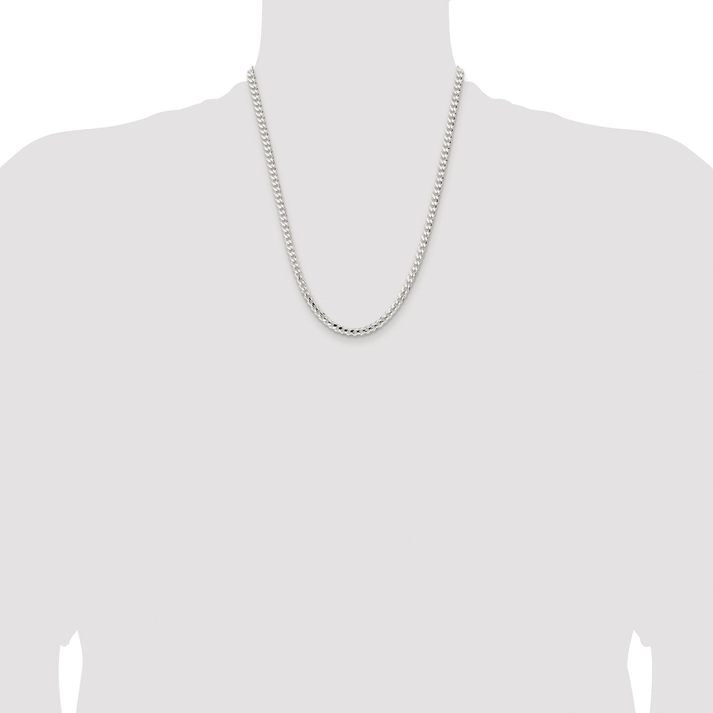 Sterling Silver Rhodium-plated 4.5mm Concave Beveled Curb Chain