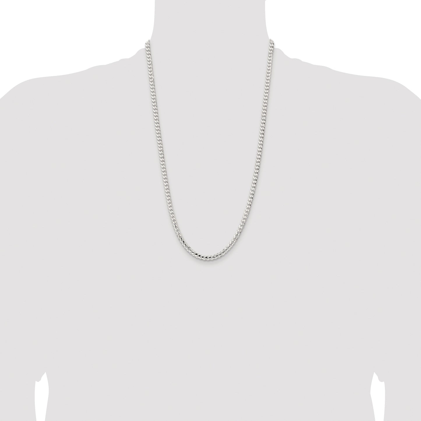 Sterling Silver Rhodium-plated 4.5mm Concave Beveled Curb Chain