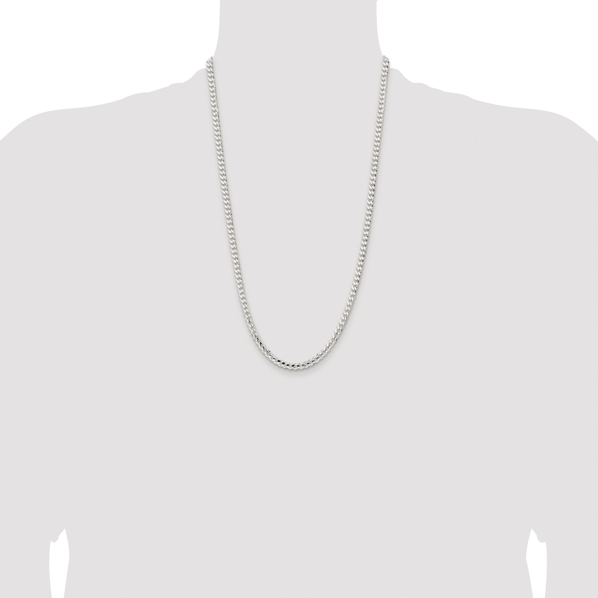 Sterling Silver Rhodium-plated 4.5mm Concave Beveled Curb Chain