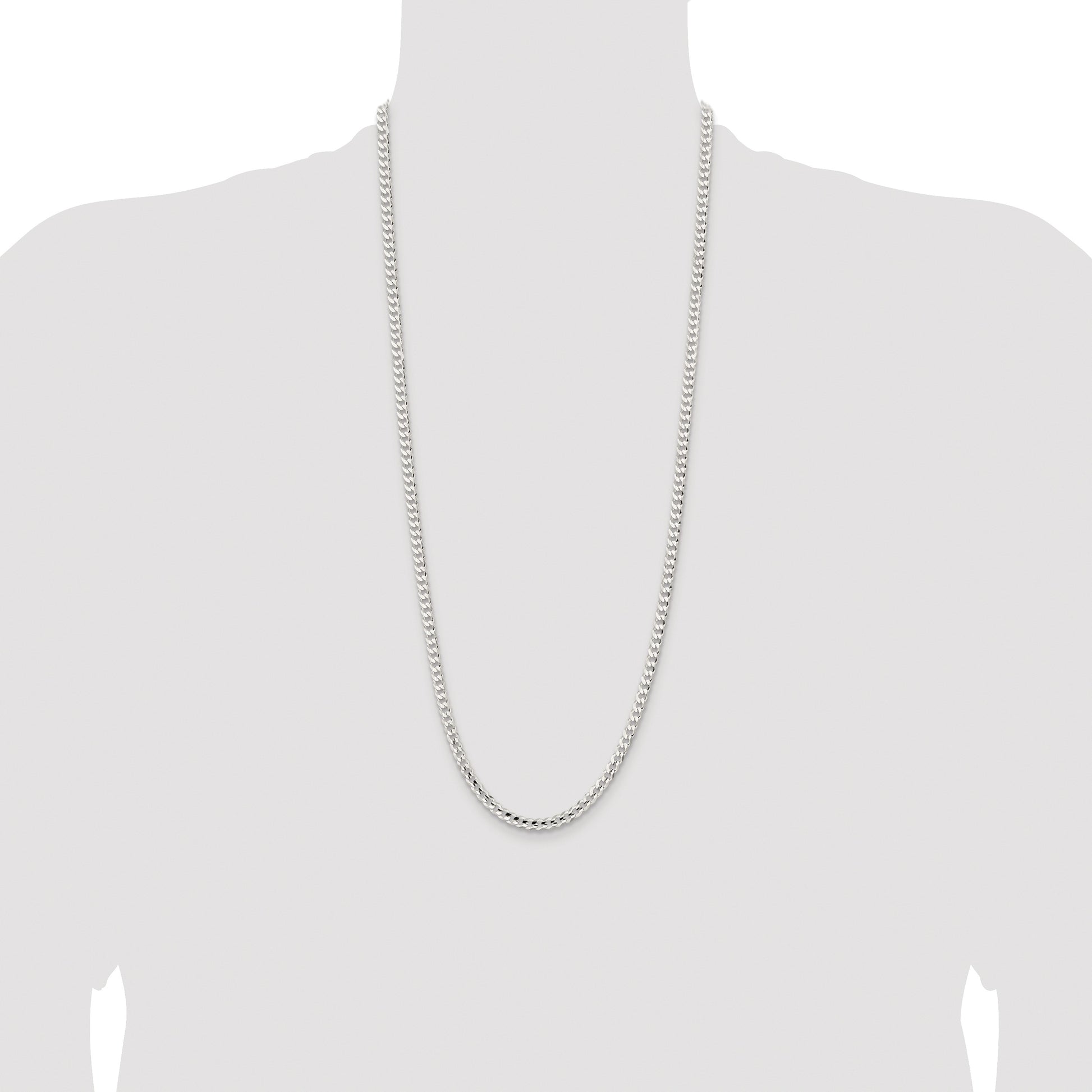 Sterling Silver Rhodium-plated 4.5mm Concave Beveled Curb Chain