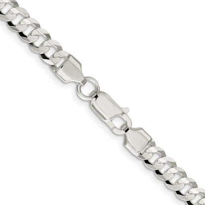 Sterling Silver Rhodium-plated 5.65mm Concave Beveled Curb Chain
