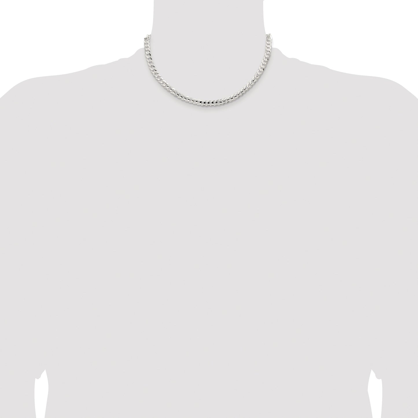 Sterling Silver Rhodium-plated 5.65mm Concave Beveled Curb Chain