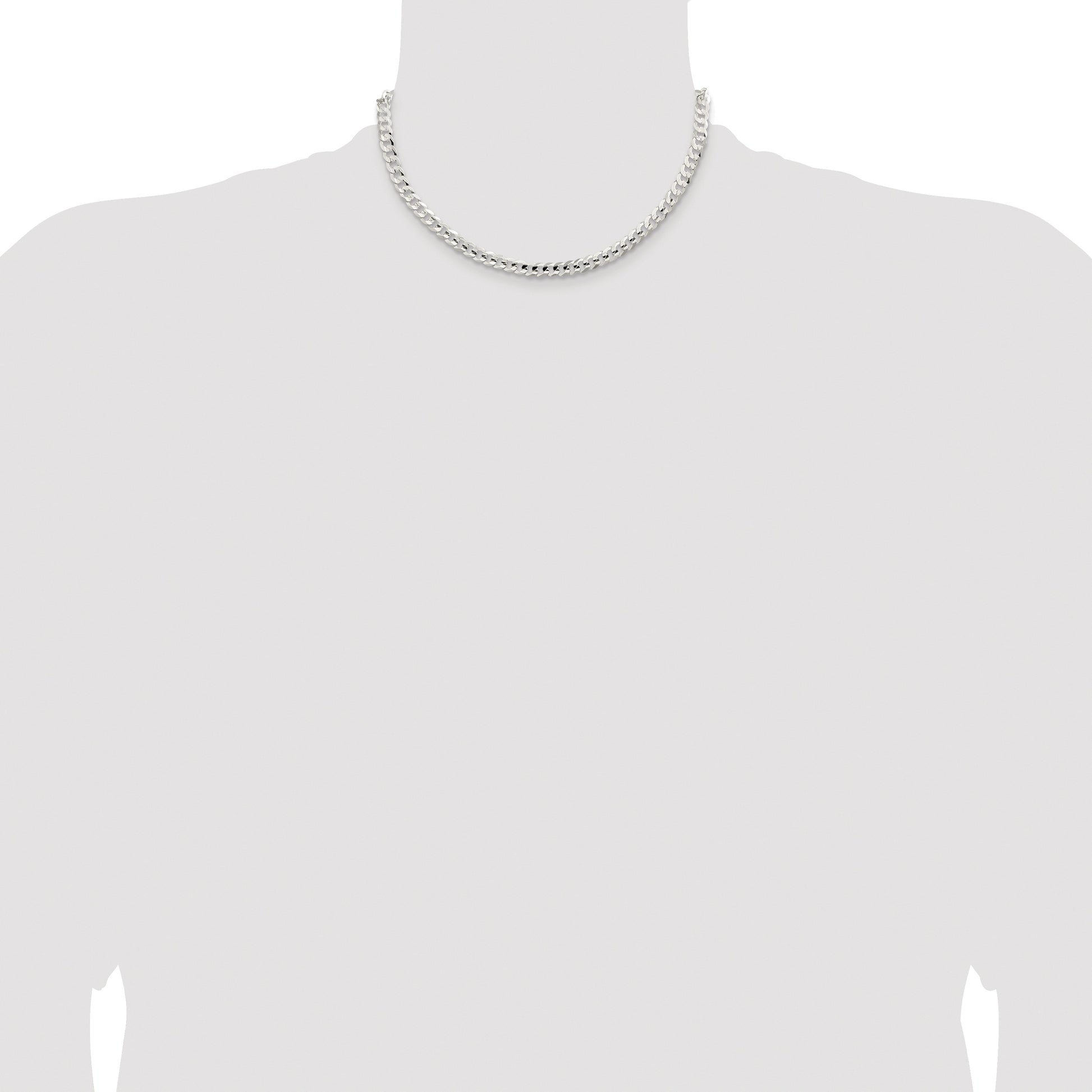 Sterling Silver Rhodium-plated 5.65mm Concave Beveled Curb Chain