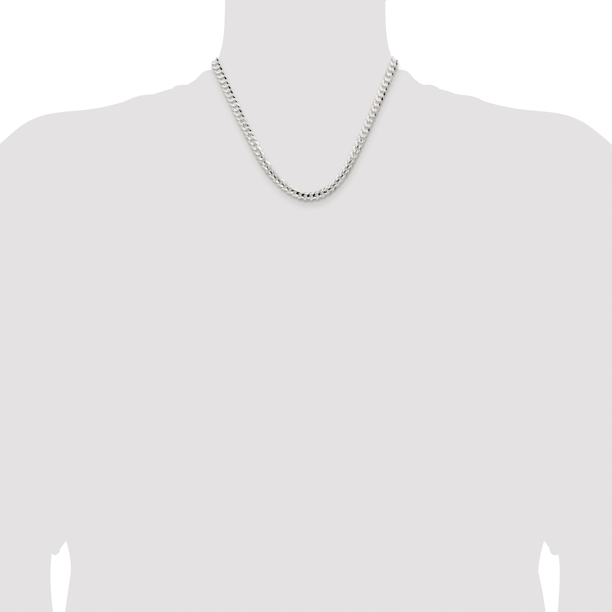 Sterling Silver Rhodium-plated 5.65mm Concave Beveled Curb Chain