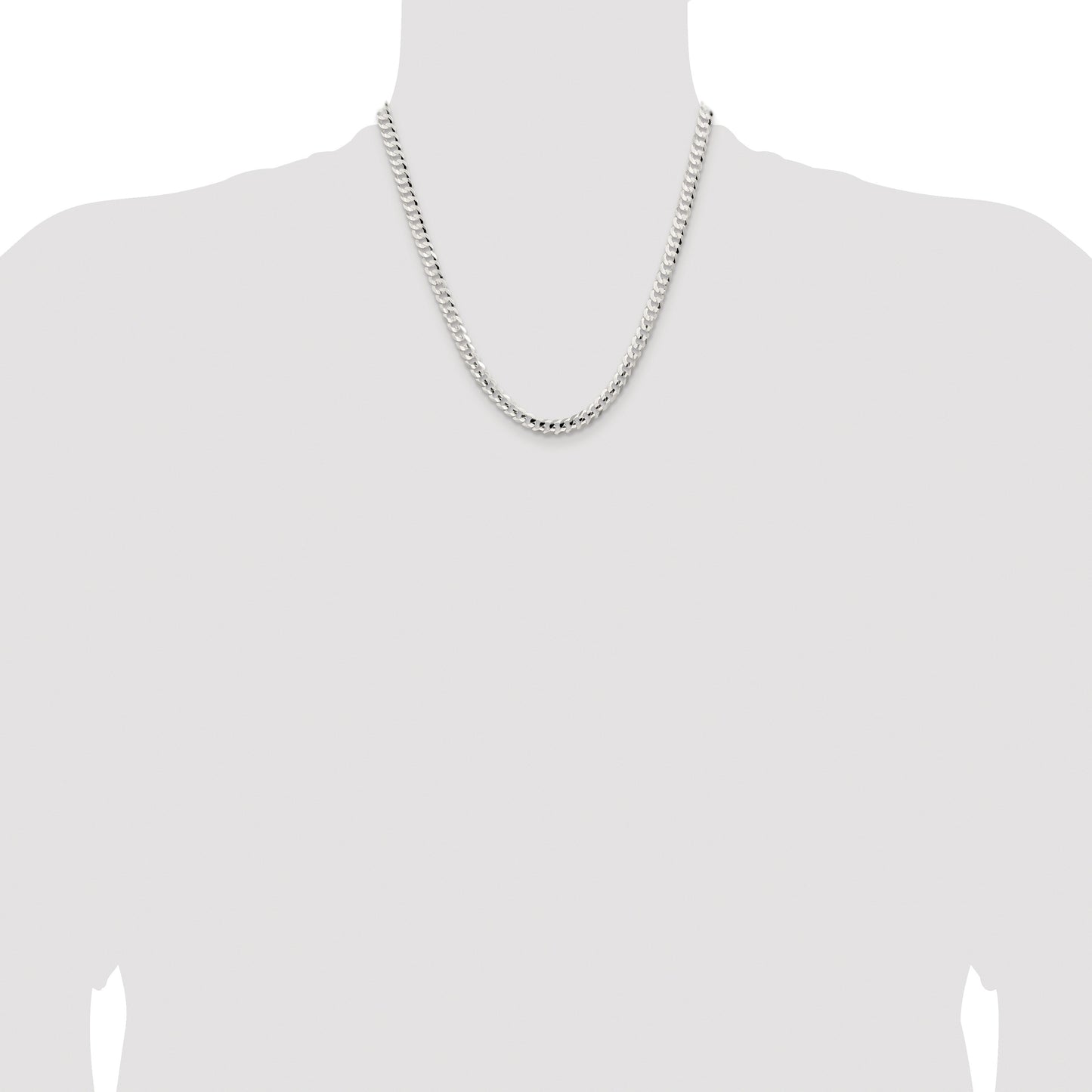 Sterling Silver Rhodium-plated 5.65mm Concave Beveled Curb Chain