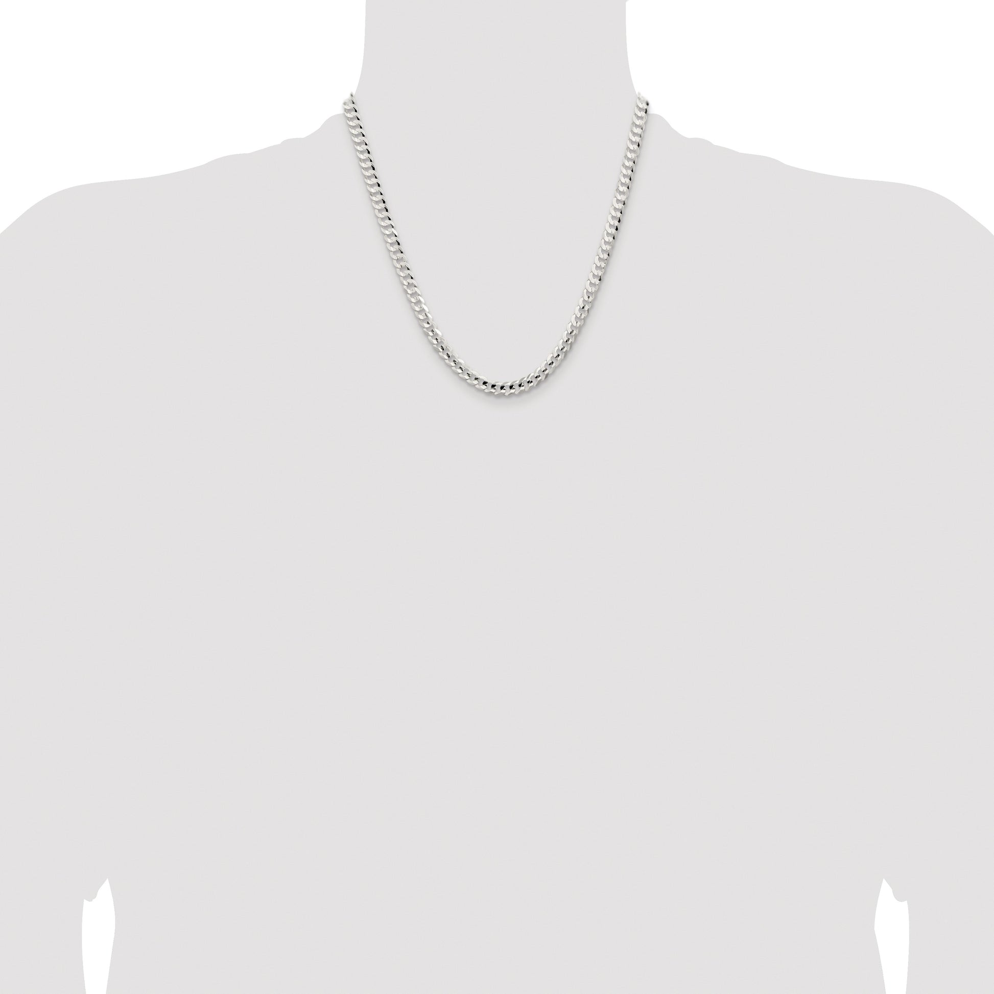 Sterling Silver Rhodium-plated 5.65mm Concave Beveled Curb Chain
