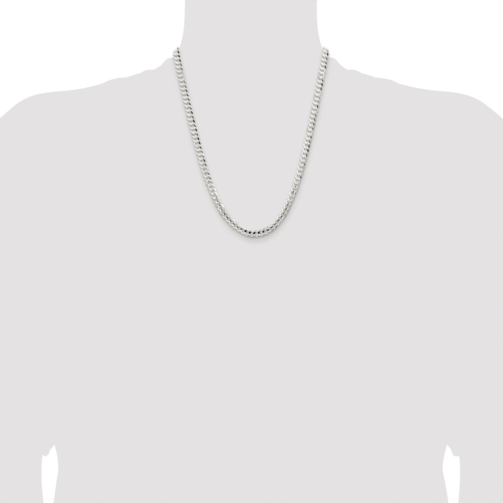 Sterling Silver Rhodium-plated 5.65mm Concave Beveled Curb Chain