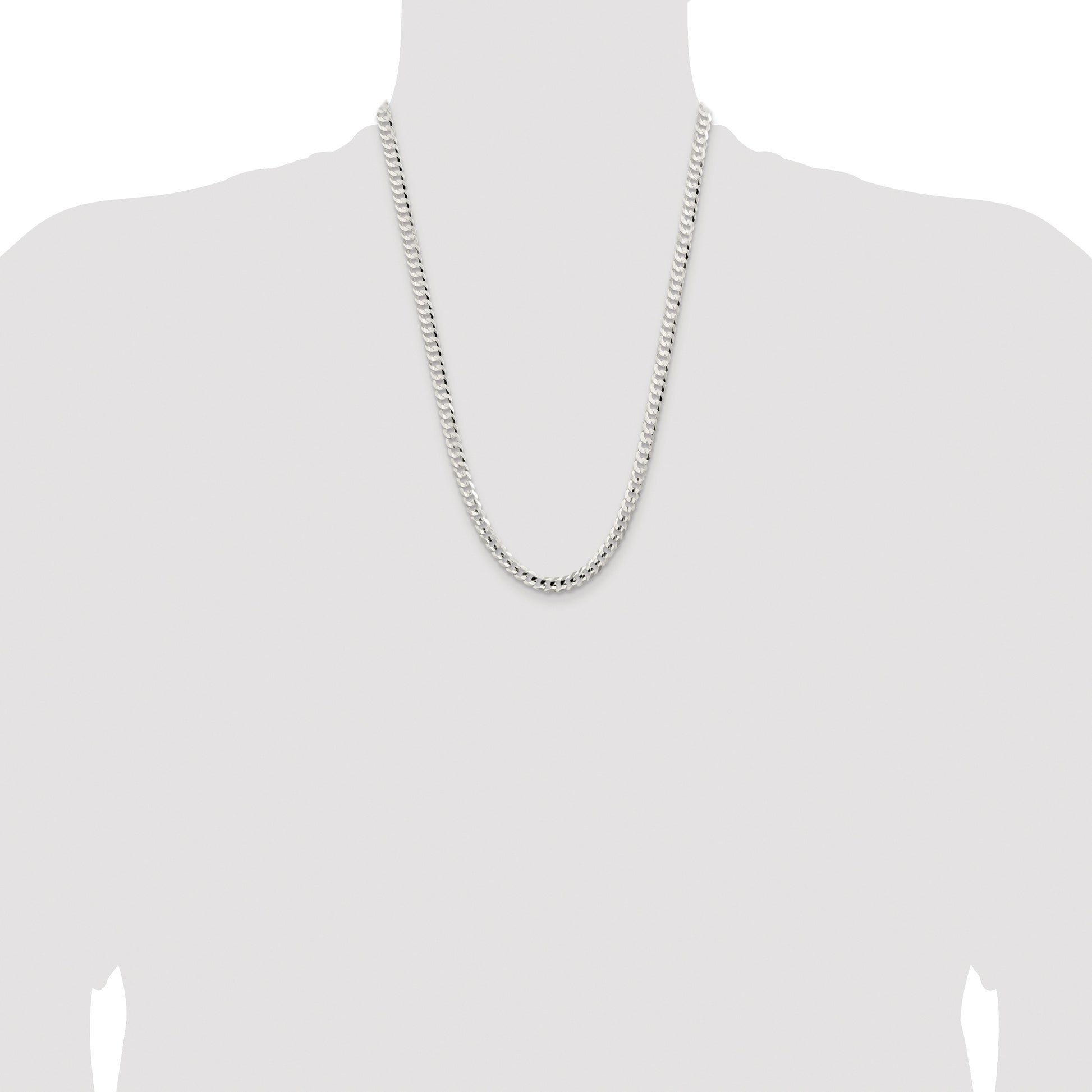 Sterling Silver Rhodium-plated 5.65mm Concave Beveled Curb Chain