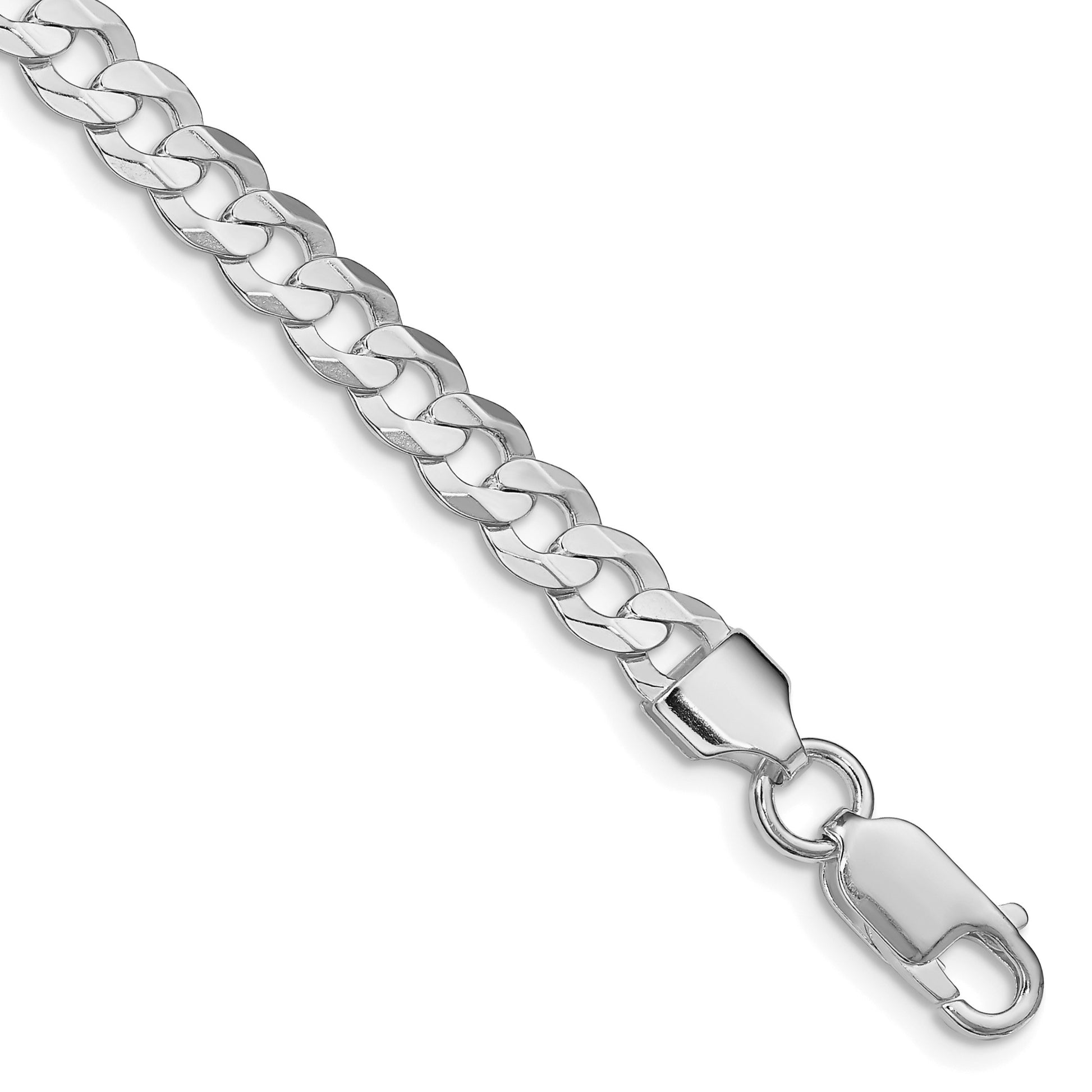 Sterling Silver Rhodium-plated 5.65mm Concave Beveled Curb Chain