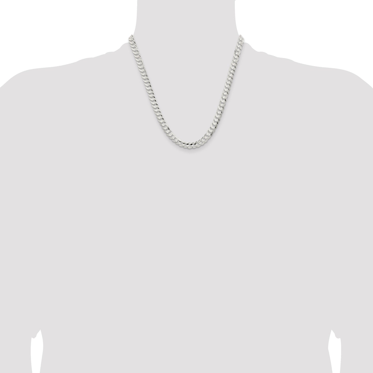 Sterling Silver 6.75mm Concave Beveled Curb Chain