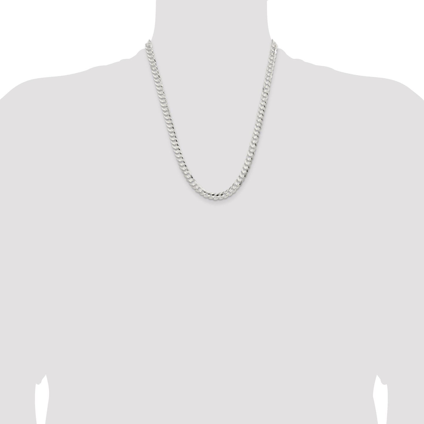 Sterling Silver 6.75mm Concave Beveled Curb Chain