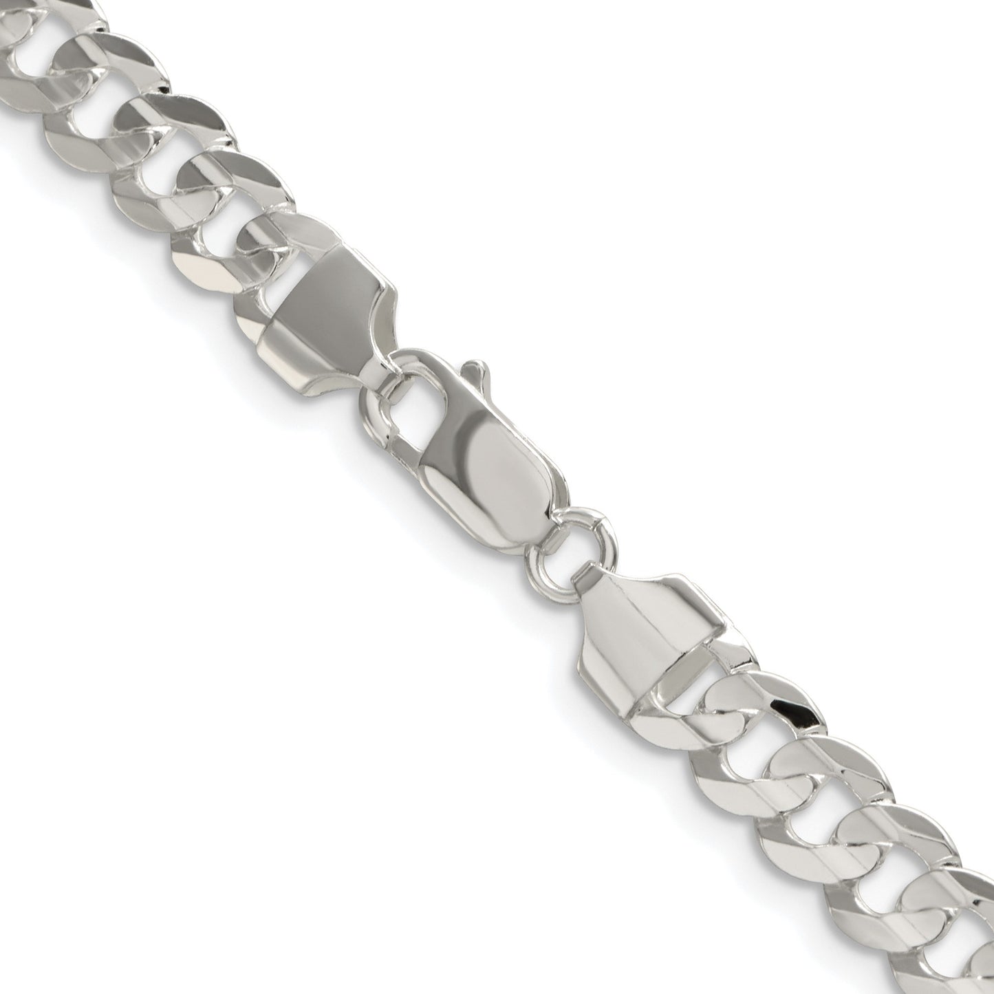 Sterling Silver Rhodium-plated 6.75mm Concave Beveled Curb Chain