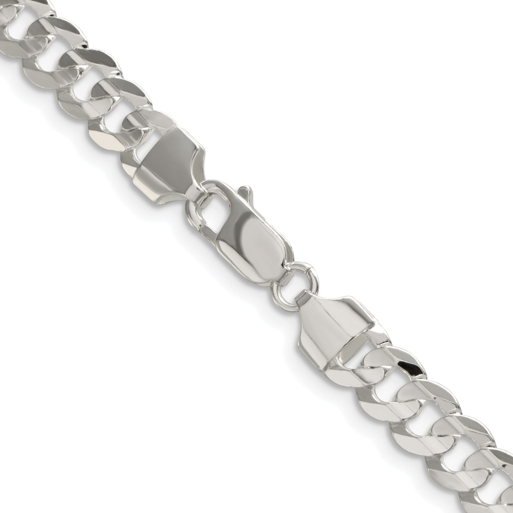 Sterling Silver Rhodium-plated 6.75mm Concave Beveled Curb Chain