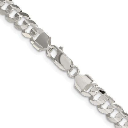 Sterling Silver Rhodium-plated 6.75mm Concave Beveled Curb Chain