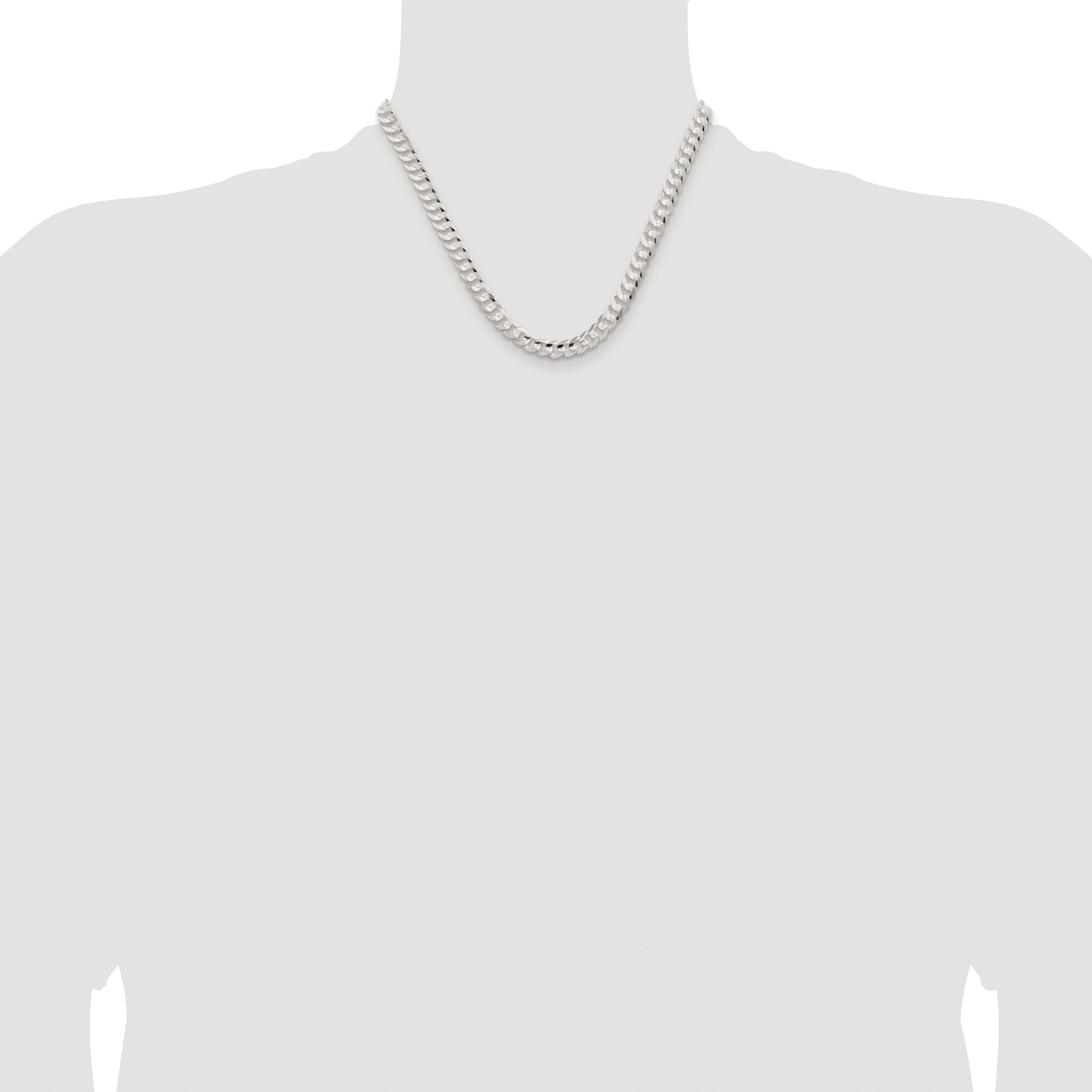 Sterling Silver Rhodium-plated 6.75mm Concave Beveled Curb Chain