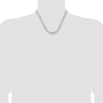Sterling Silver Rhodium-plated 6.75mm Concave Beveled Curb Chain