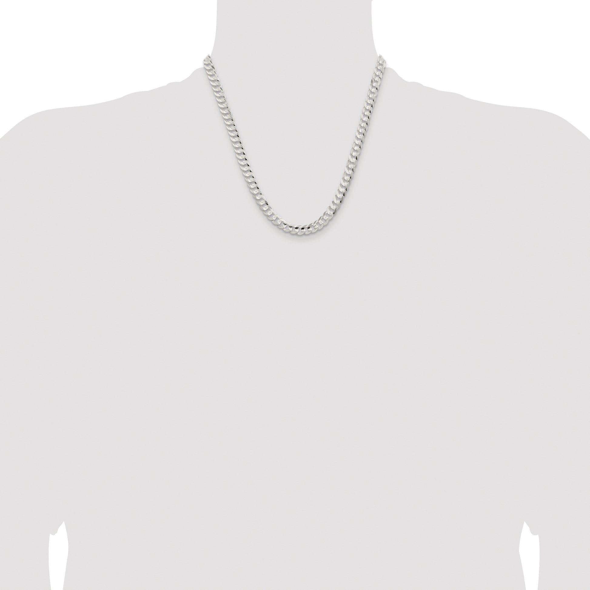 Sterling Silver Rhodium-plated 6.75mm Concave Beveled Curb Chain
