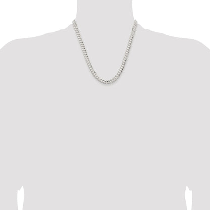 Sterling Silver Rhodium-plated 6.75mm Concave Beveled Curb Chain