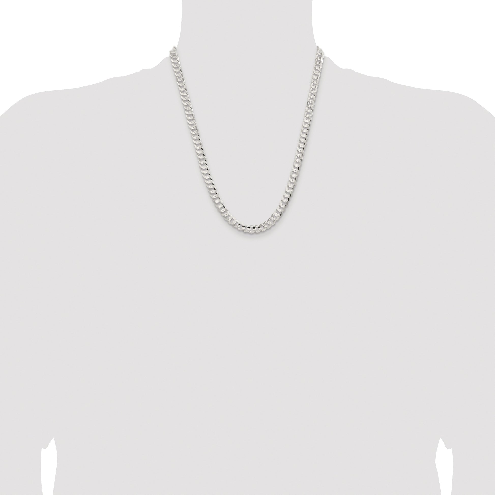 Sterling Silver Rhodium-plated 6.75mm Concave Beveled Curb Chain
