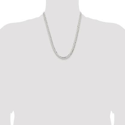 Sterling Silver Rhodium-plated 6.75mm Concave Beveled Curb Chain
