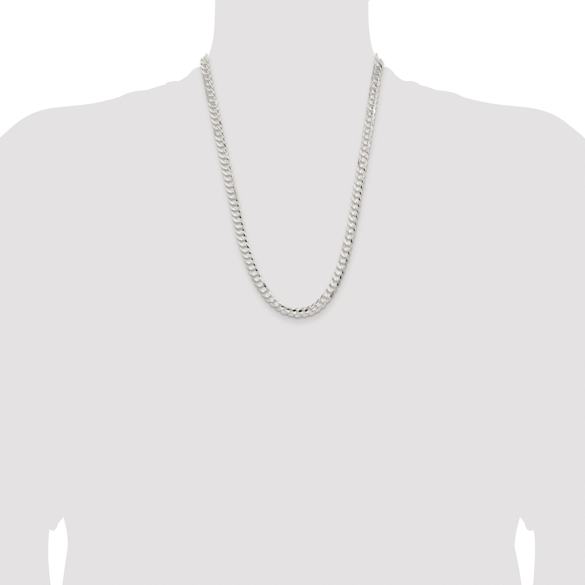 Sterling Silver Rhodium-plated 6.75mm Concave Beveled Curb Chain
