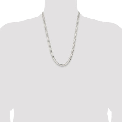 Sterling Silver Rhodium-plated 6.75mm Concave Beveled Curb Chain