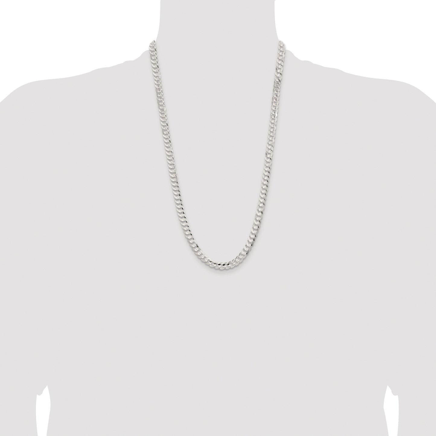 Sterling Silver Rhodium-plated 6.75mm Concave Beveled Curb Chain