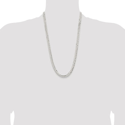 Sterling Silver Rhodium-plated 6.75mm Concave Beveled Curb Chain