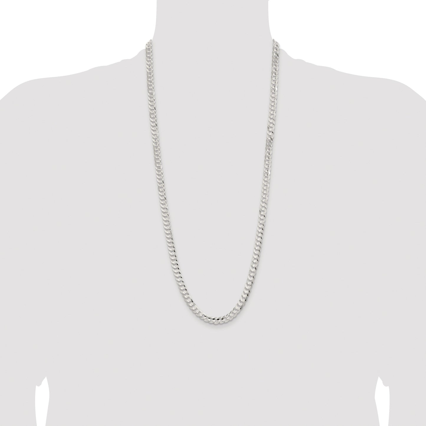 Sterling Silver Rhodium-plated 6.75mm Concave Beveled Curb Chain