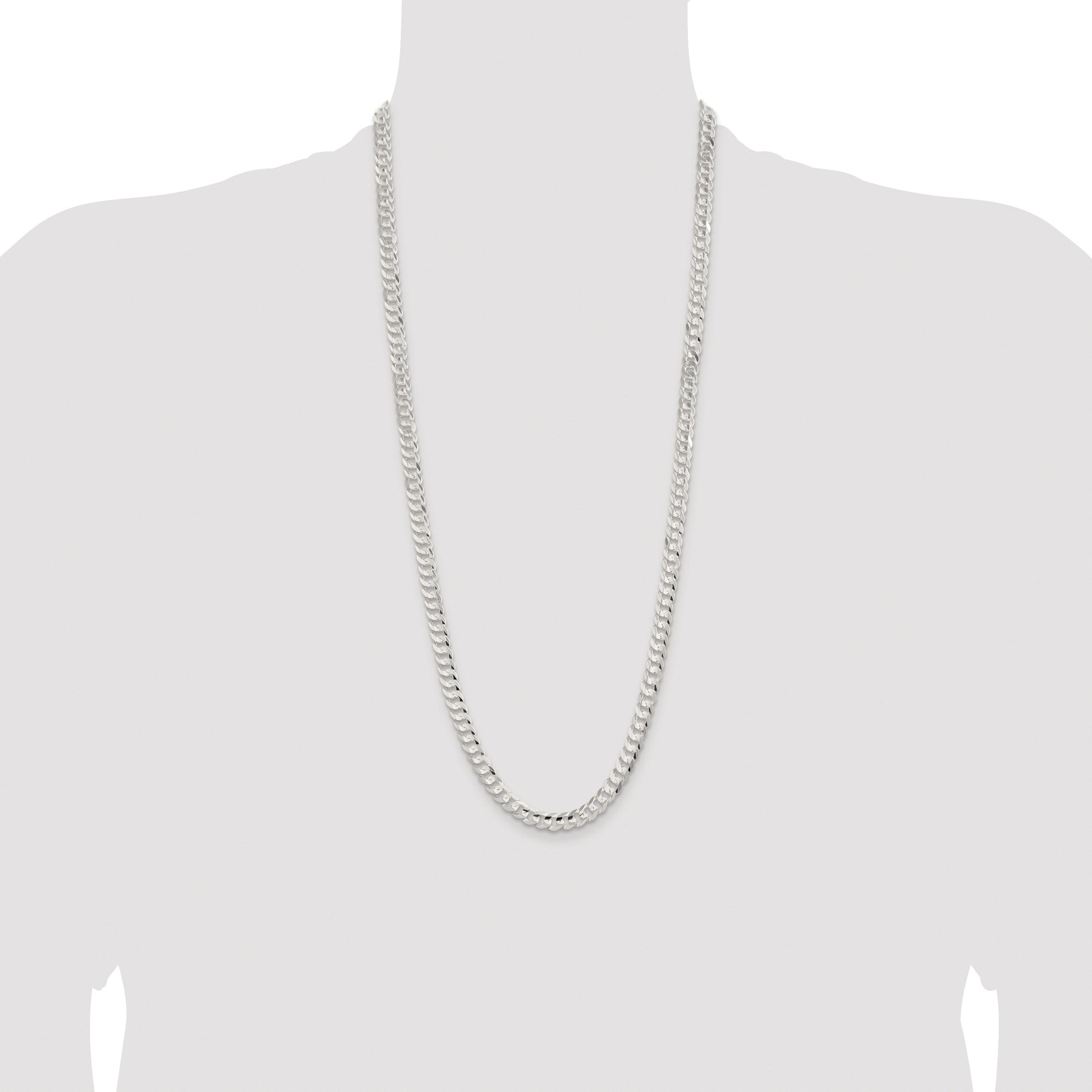 Sterling Silver Rhodium-plated 6.75mm Concave Beveled Curb Chain