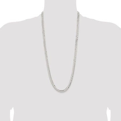 Sterling Silver Rhodium-plated 6.75mm Concave Beveled Curb Chain