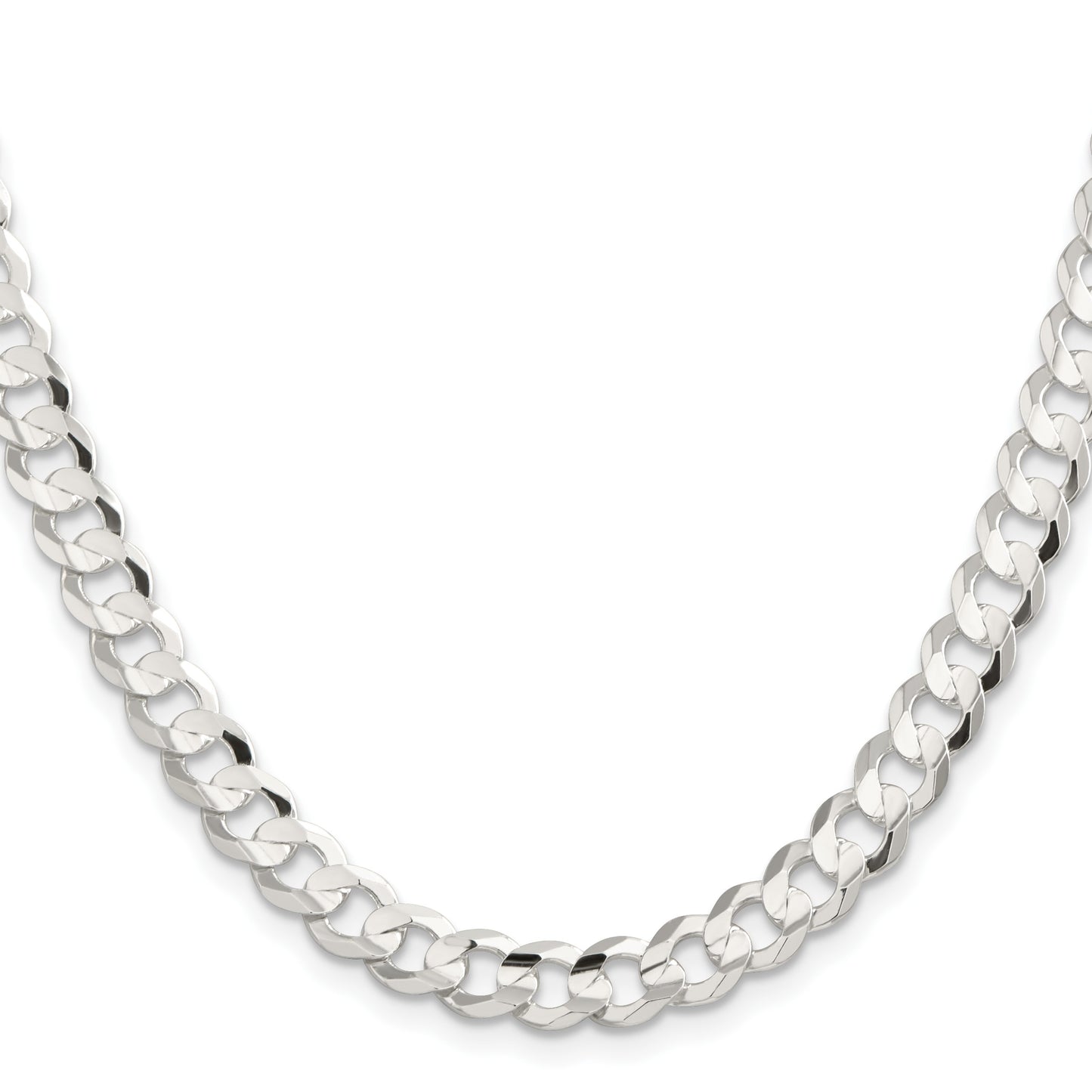 Sterling Silver 7.8mm Concave Beveled Curb Chain