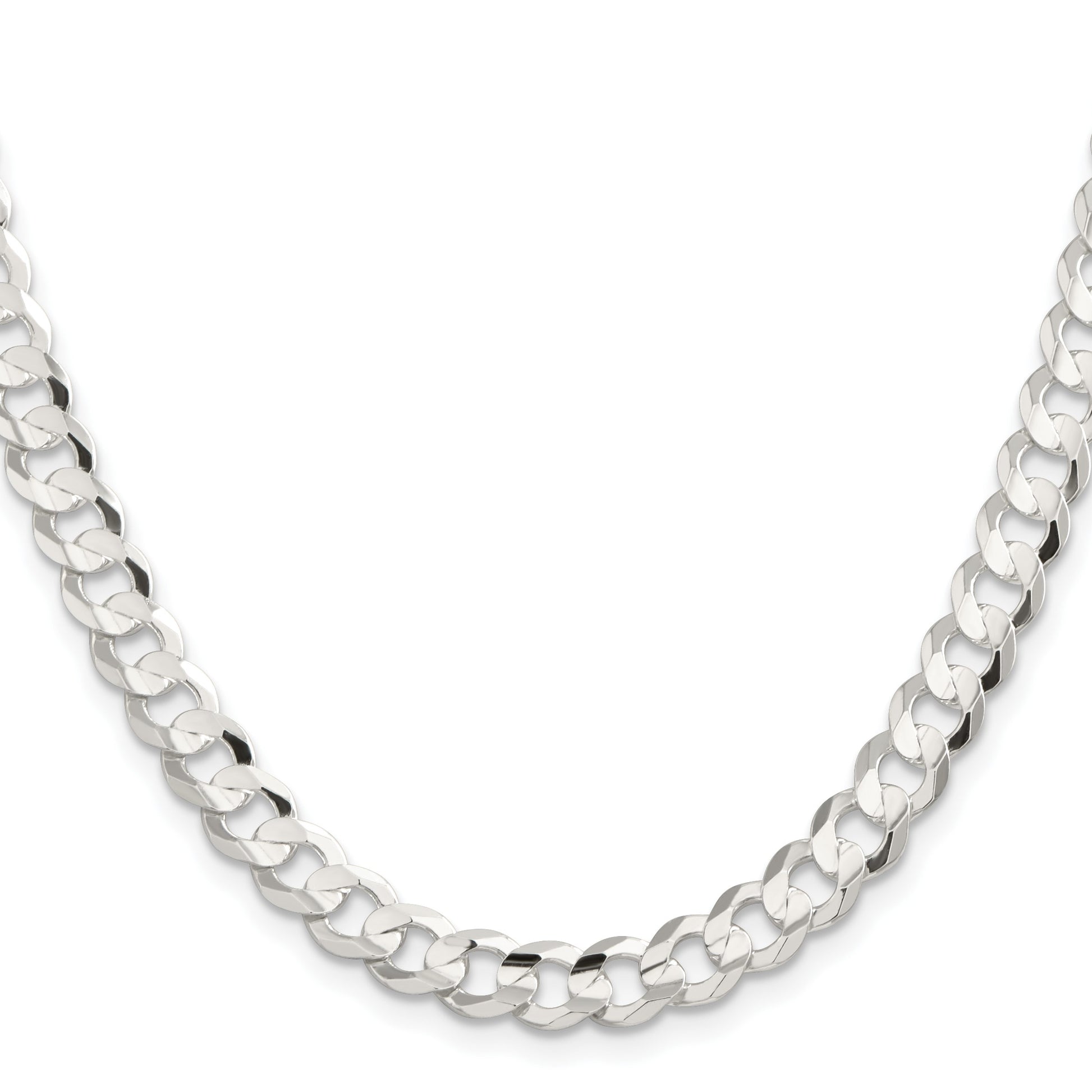 Sterling Silver 7.8mm Concave Beveled Curb Chain