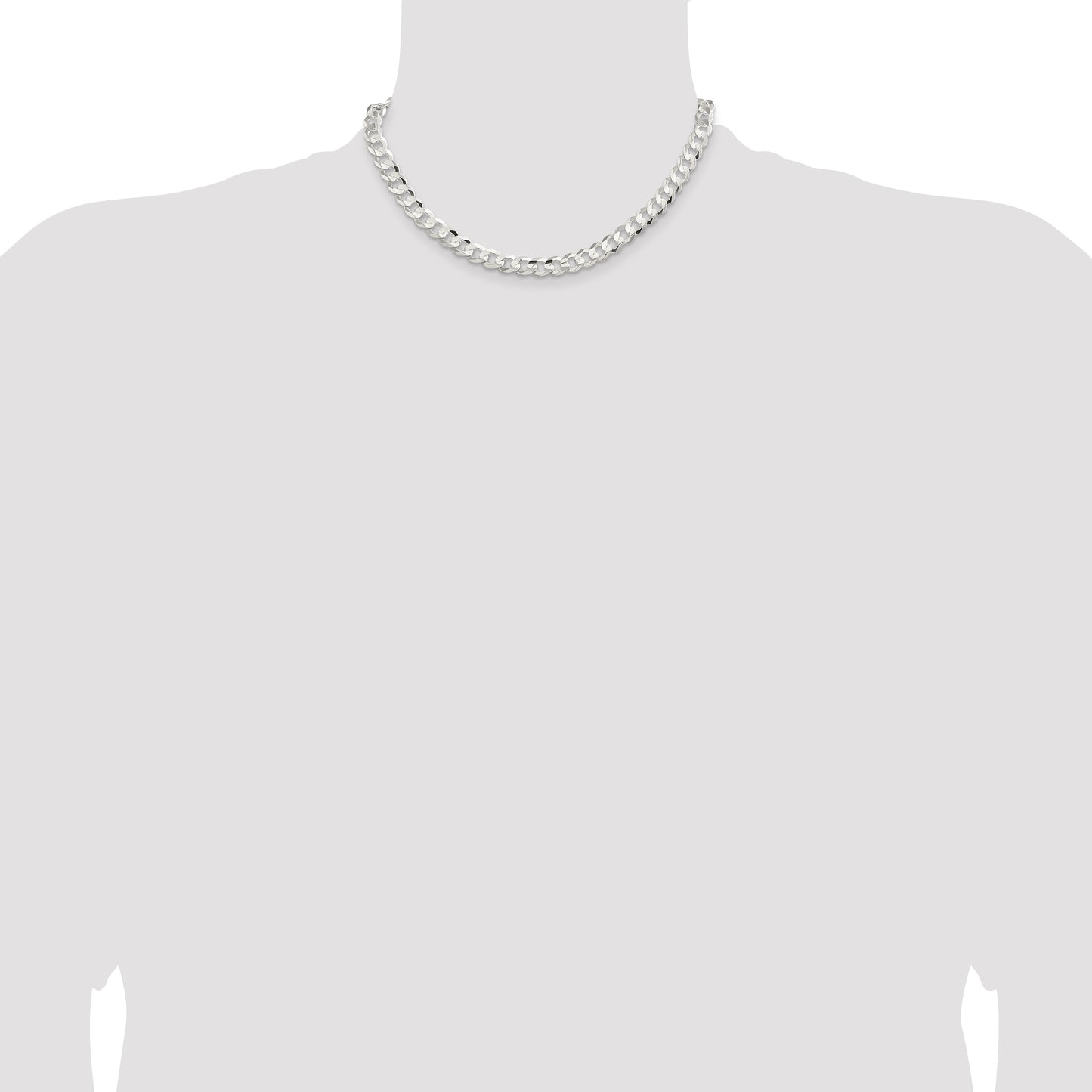 Sterling Silver 7.8mm Concave Beveled Curb Chain