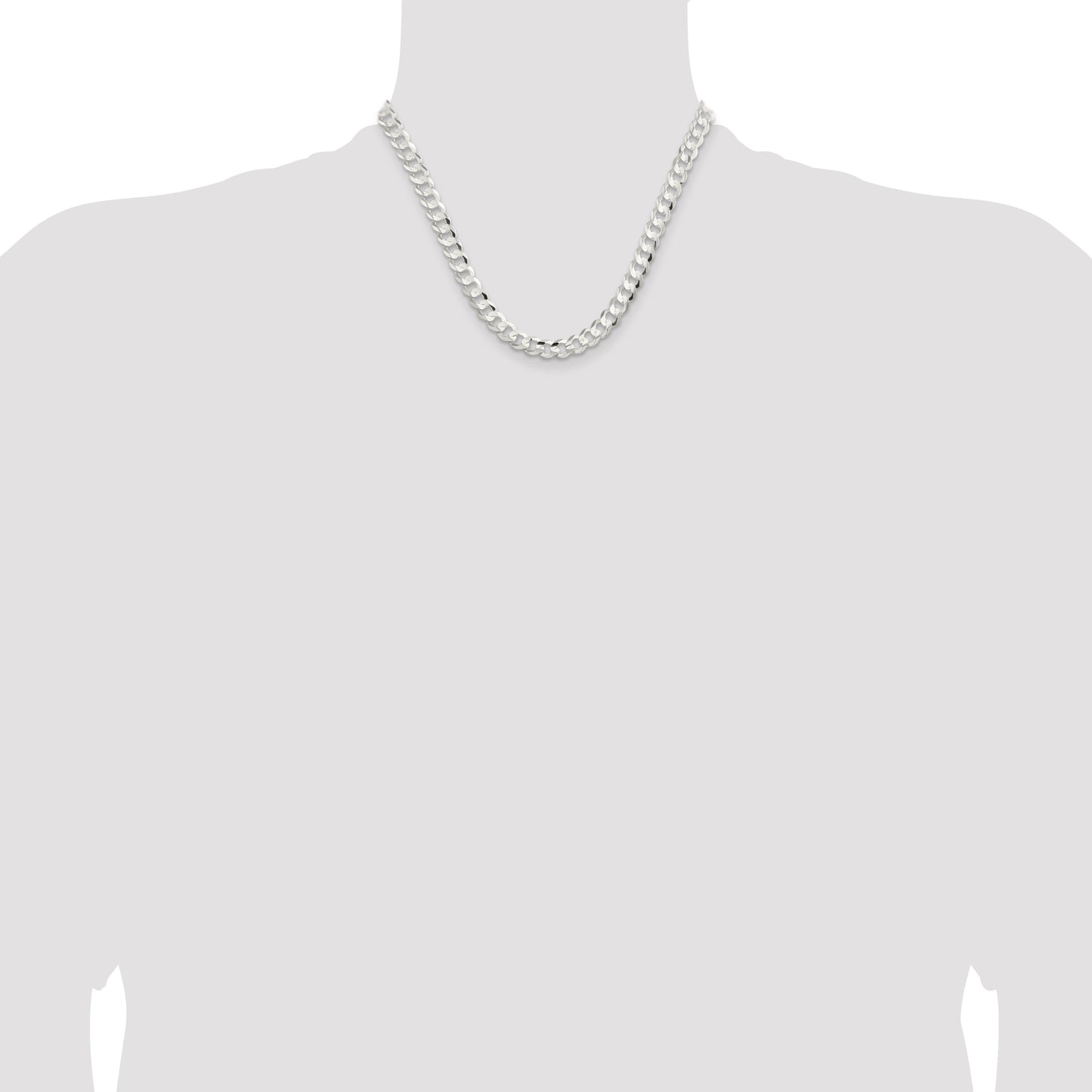 Sterling Silver 7.8mm Concave Beveled Curb Chain