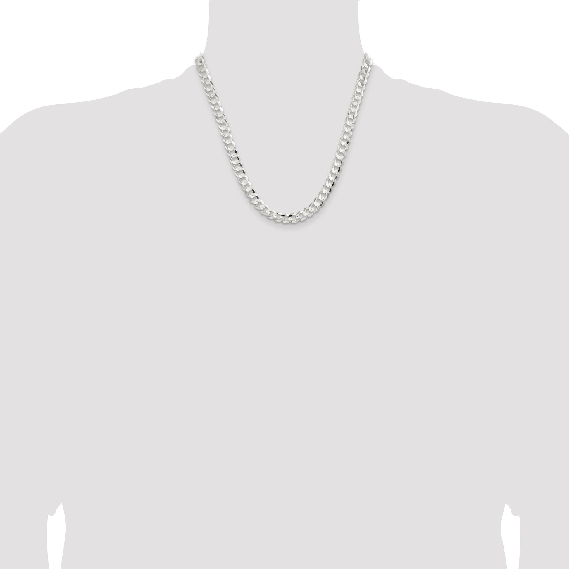 Sterling Silver 7.8mm Concave Beveled Curb Chain