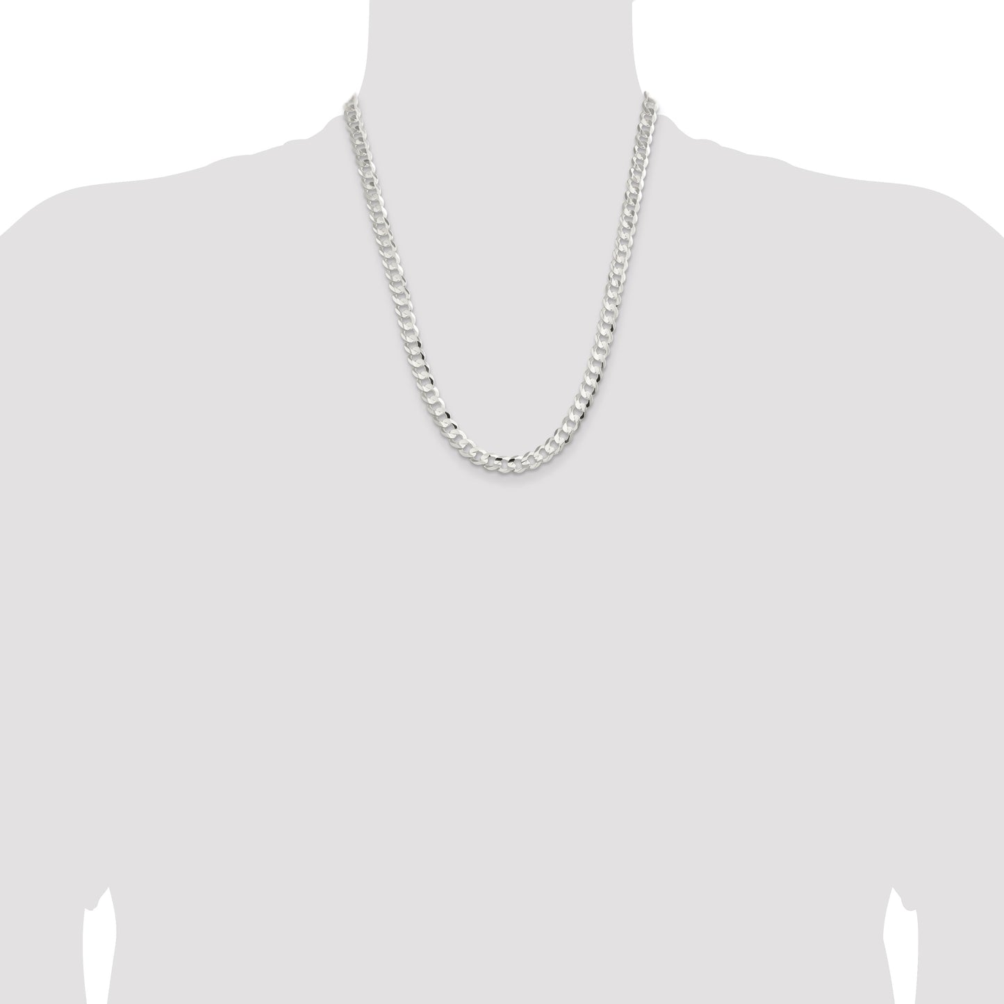 Sterling Silver 7.8mm Concave Beveled Curb Chain