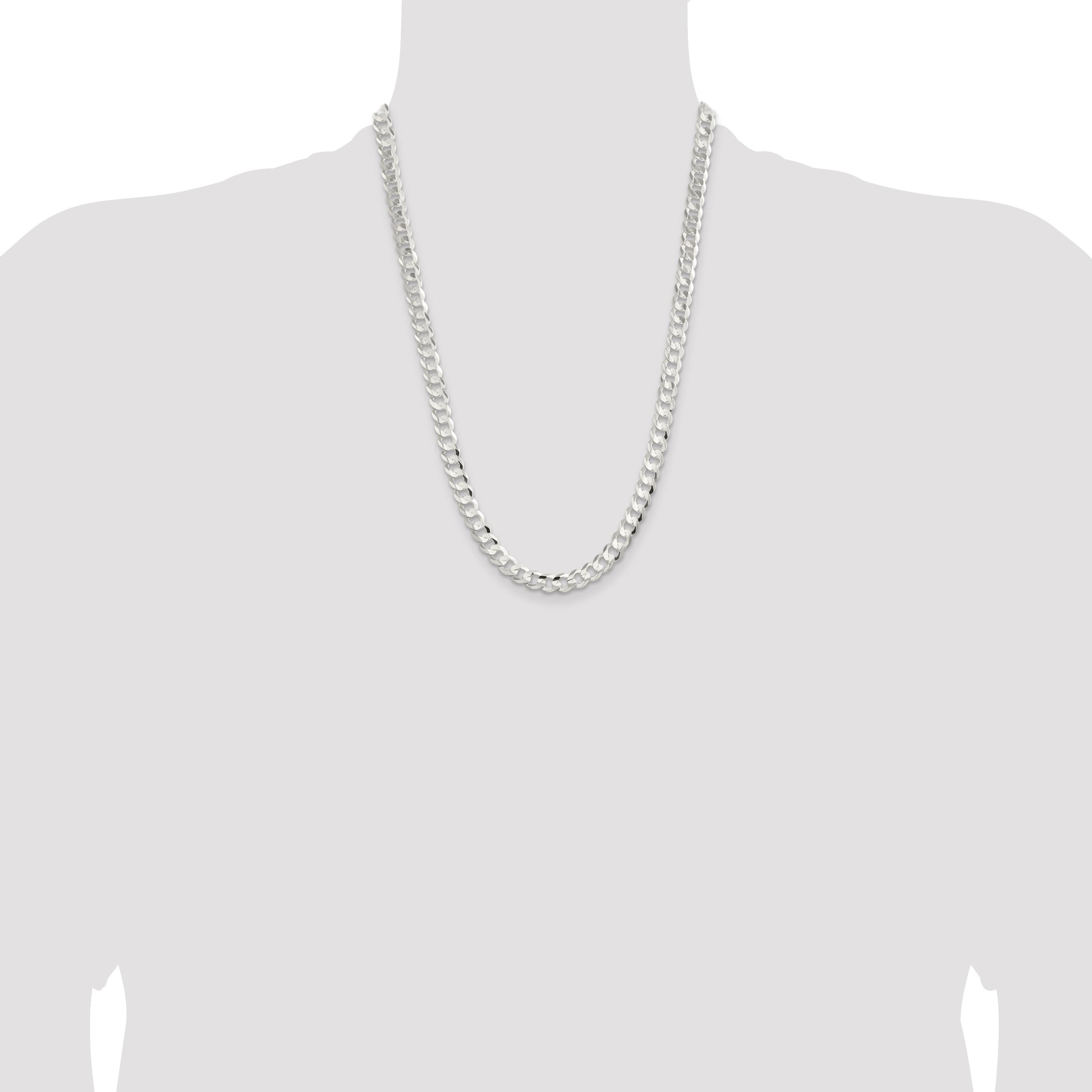 Sterling Silver 7.8mm Concave Beveled Curb Chain