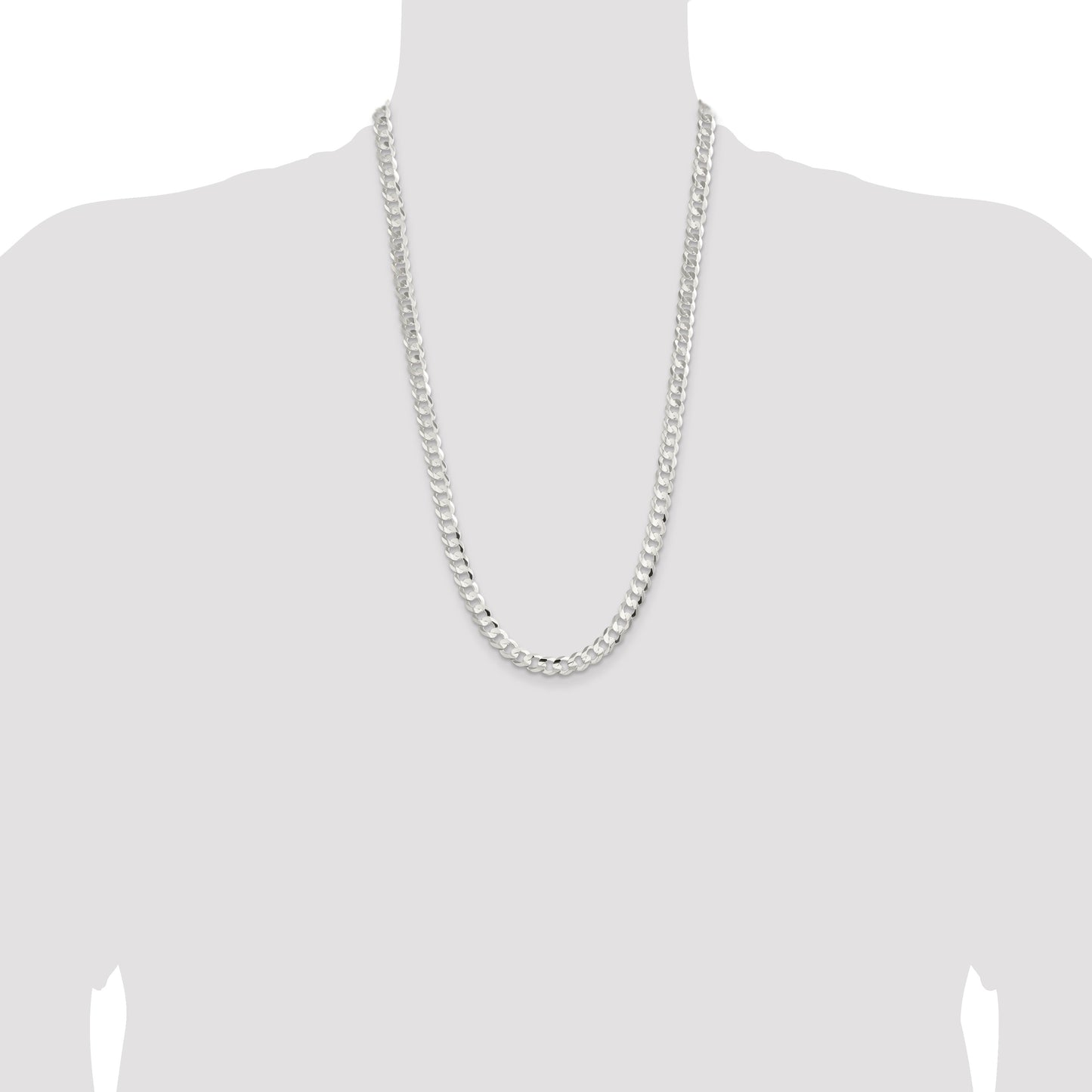 Sterling Silver 7.8mm Concave Beveled Curb Chain