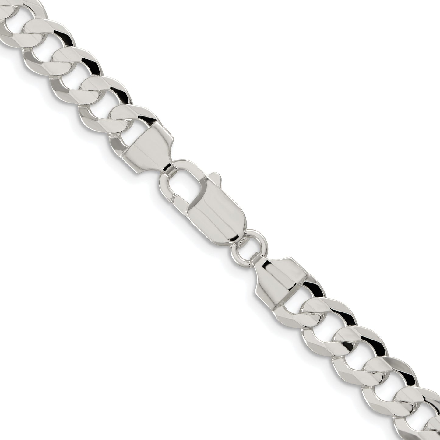Sterling Silver Rhodium-plated 7.8mm Concave Beveled Curb Chain