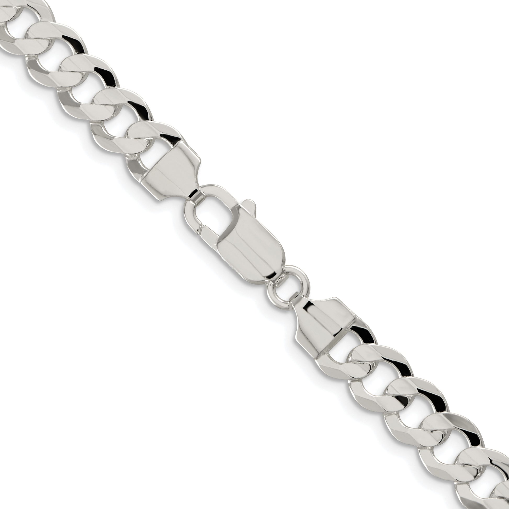 Sterling Silver Rhodium-plated 7.8mm Concave Beveled Curb Chain