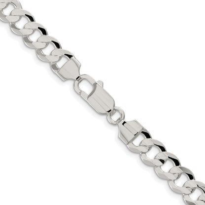 Sterling Silver Rhodium-plated 7.8mm Concave Beveled Curb Chain