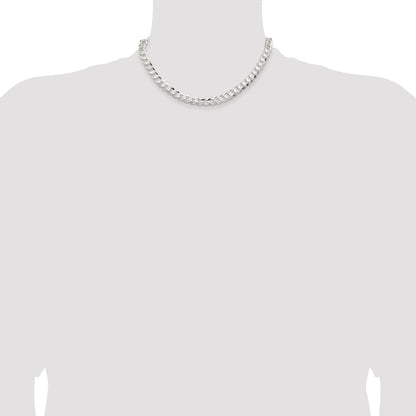 Sterling Silver Rhodium-plated 7.8mm Concave Beveled Curb Chain