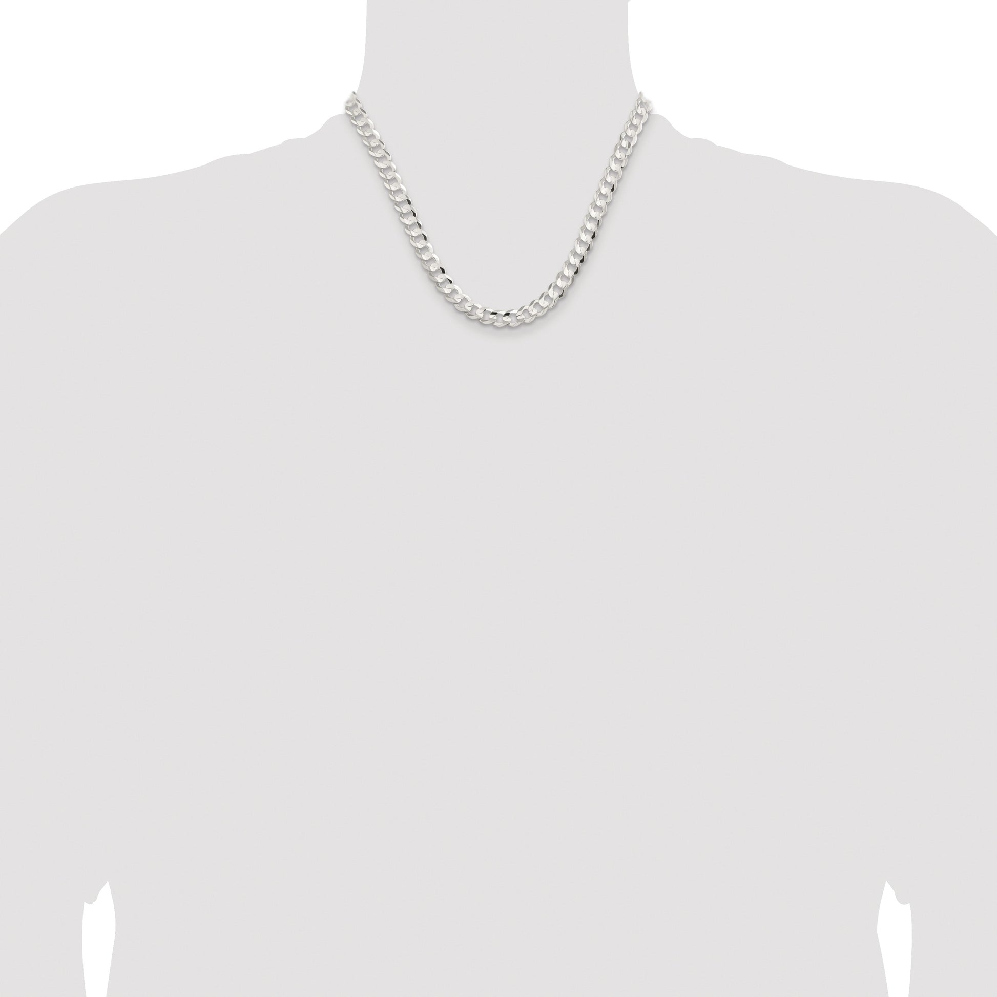 Sterling Silver Rhodium-plated 7.8mm Concave Beveled Curb Chain