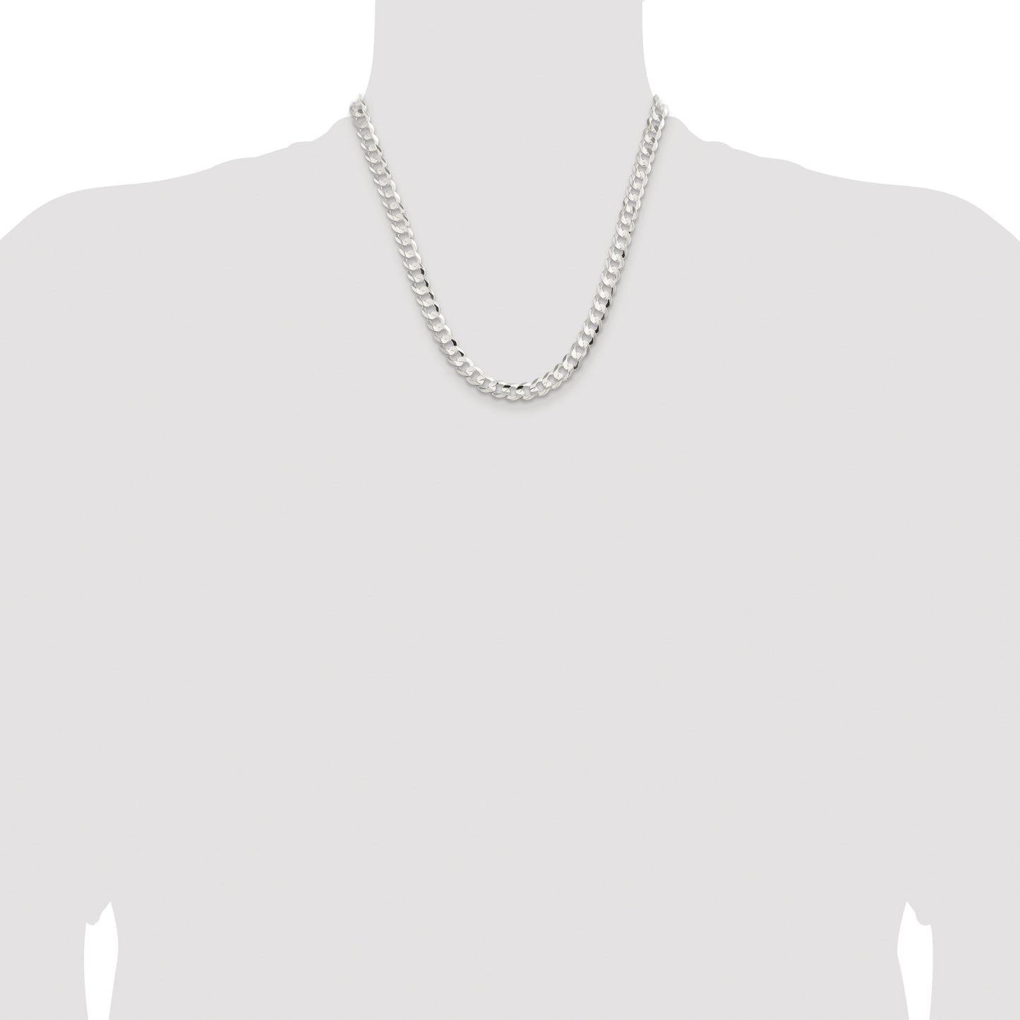 Sterling Silver Rhodium-plated 7.8mm Concave Beveled Curb Chain