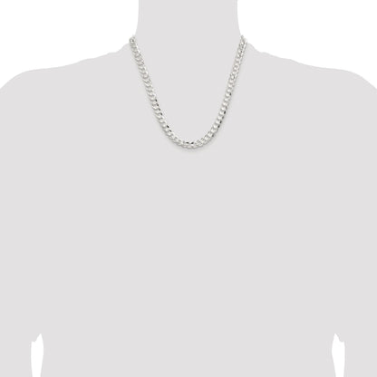 Sterling Silver Rhodium-plated 7.8mm Concave Beveled Curb Chain