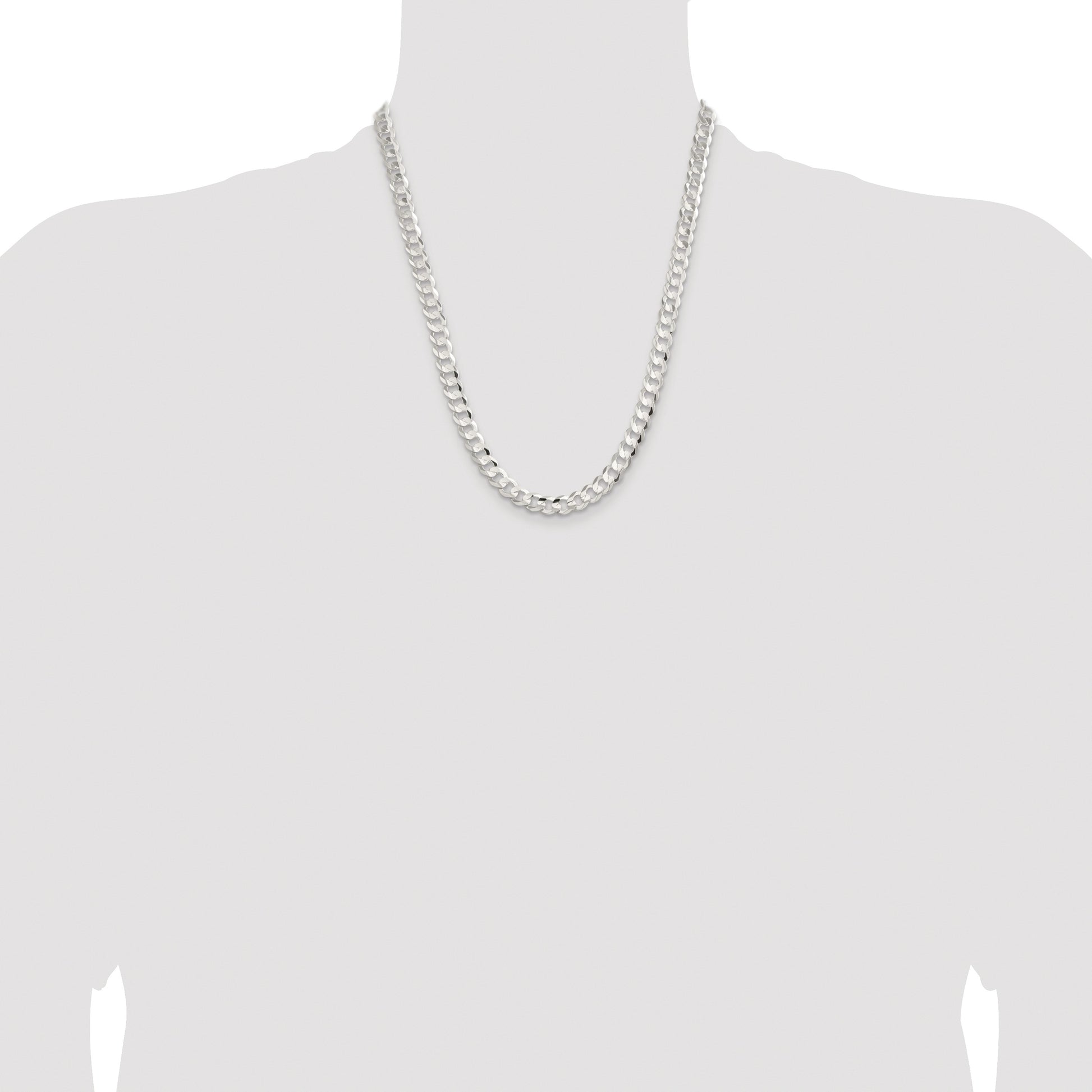 Sterling Silver Rhodium-plated 7.8mm Concave Beveled Curb Chain