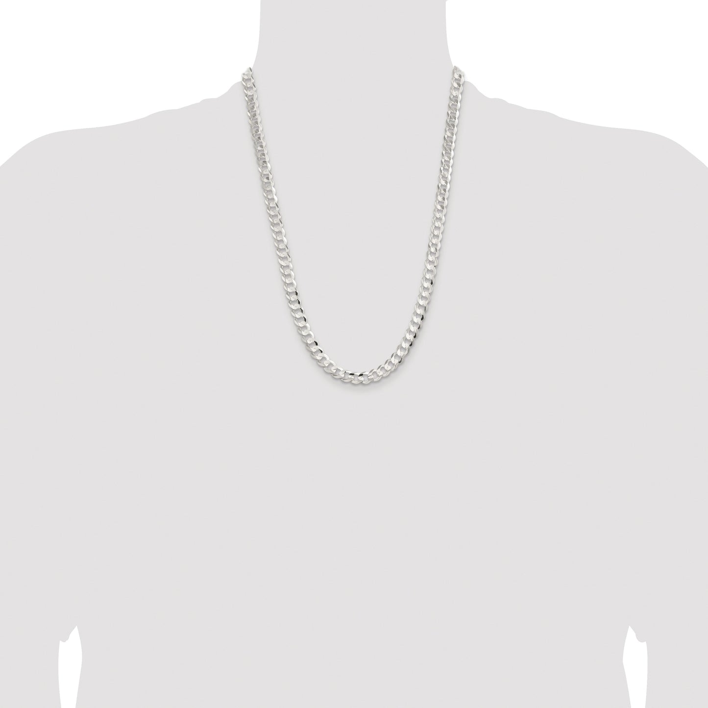 Sterling Silver Rhodium-plated 7.8mm Concave Beveled Curb Chain